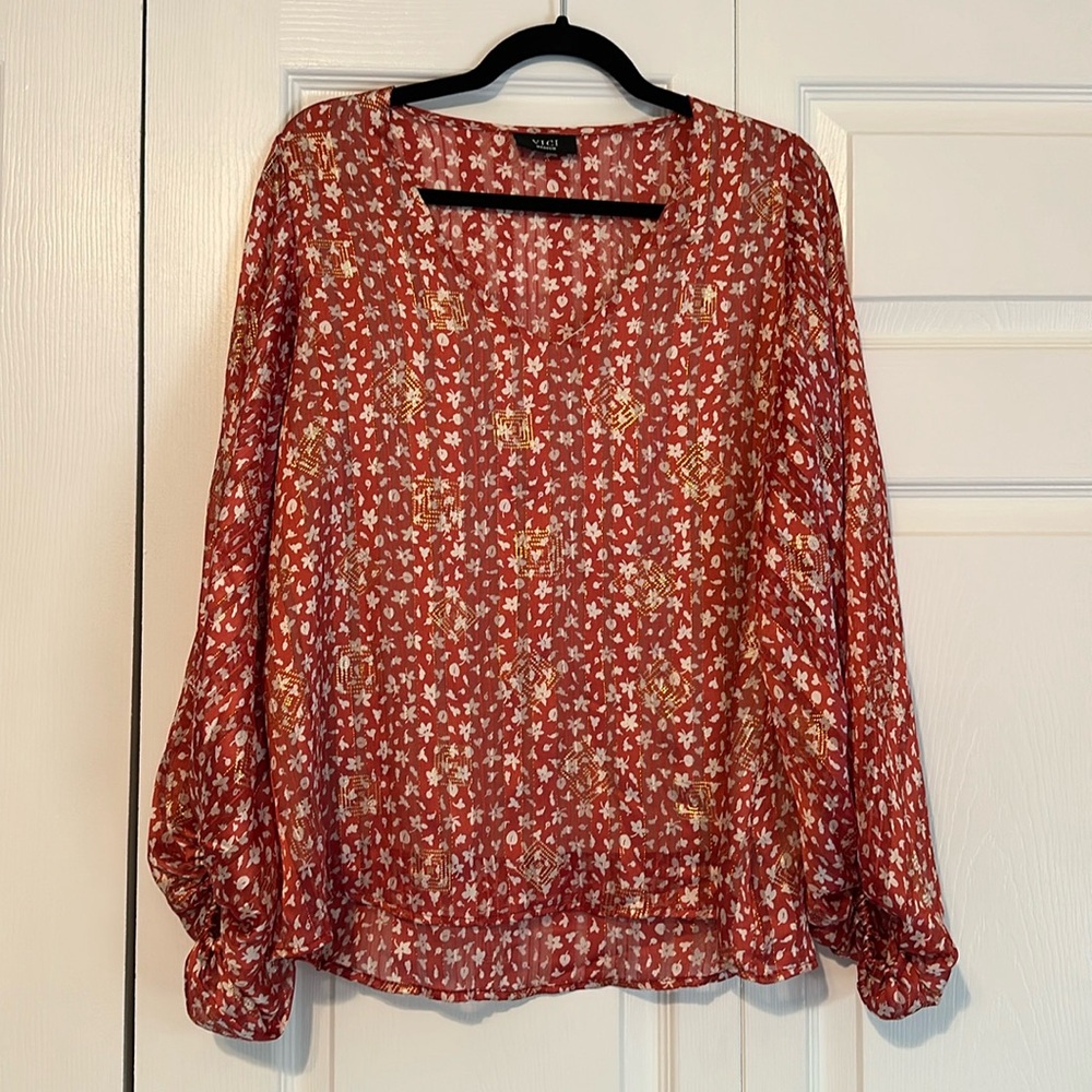 Red Blouse with Gold Details